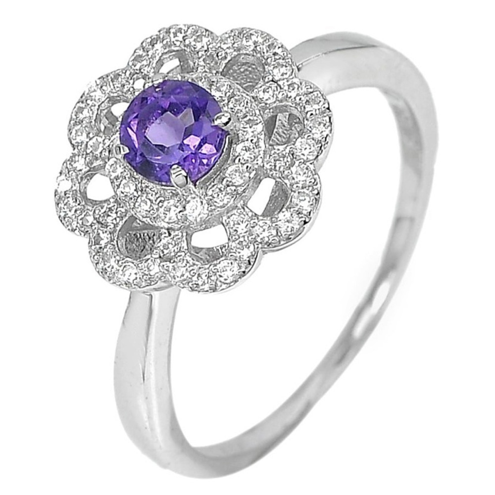 Natural Purple Amethyst 925 Sterling Silver Ring‎ Size 7